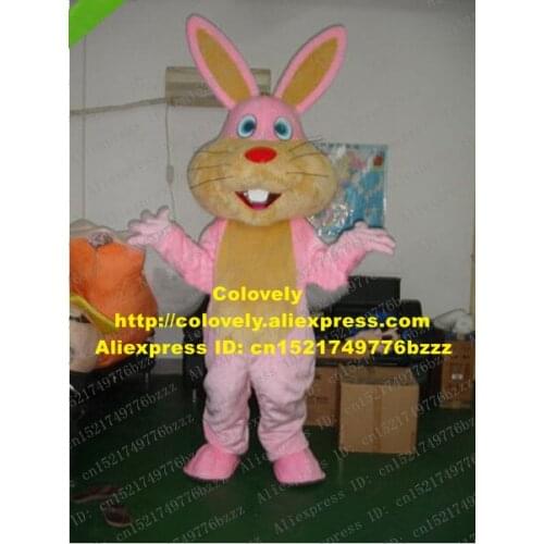Smart Pink Easter Bunny Rabbit Mascot Costume Mascotte Lepus Jackrabbit Hare With Long Yellow Ears Red Nose No.966 Free Ship