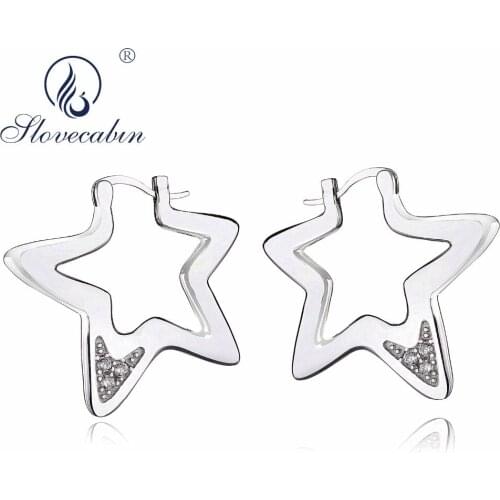 Slovecabin 925 Sterling Silver Zircon Sparkling Star Stud Earrings Romantic New Arrival Women Jewelry Accessories Christmas Gift