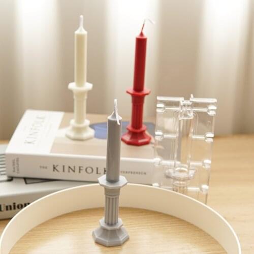Octagonal Retro Holder Shape Candle Mold Unique European Style Roman Column Acrylic Plastic Wax Mould Architectural Decorative