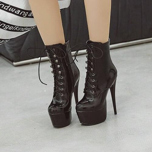 2121 Super High Heel Female Short Boots Spring Autumn Fashion Cross Tied Platform Ankle Boots Ladies Winter Zipper Shoes
