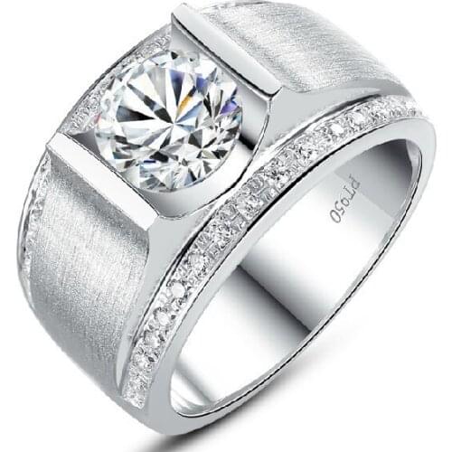 1 Carat Solid Gold 14K Round Brilliant Good-Looking Real Moissanite Mens Anniversary Ring Propose Pure Gold Jewelry For Girl