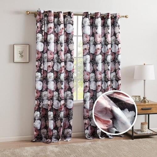 1 PC 140*220 Rings Top American Rose Curtains for Living Room Modern Art Flowers Short Plush Blackout Panels for Bedroom *NT