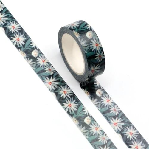 1PC 15MM*10M Follwers Designs Washi Tape Wide Sticky Adhesive Tape Scrapbooking Album DIY Decorative Paper Tape