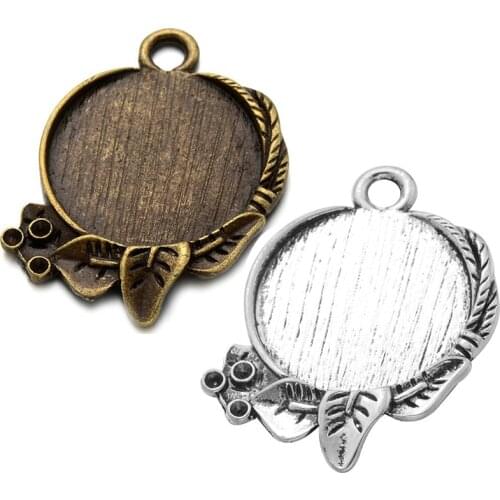 10pcs/lot 20mm Round Cabochon Cameo Flower Necklace Pendant Charm Base Tray Bezel Blank DIY Jewelry Making Crafts Findings