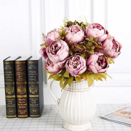 13 Heads Artificial Flowers European Style Artificial Peony Silk Decorative Party Flowers for Home Hotel Wedding Office Garden