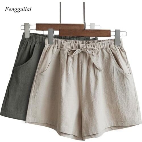 2021 New Hot Summer Casual Cotton Linen Women Plus Size High Waist Shorts Fashion Street Wear Womens Shorts