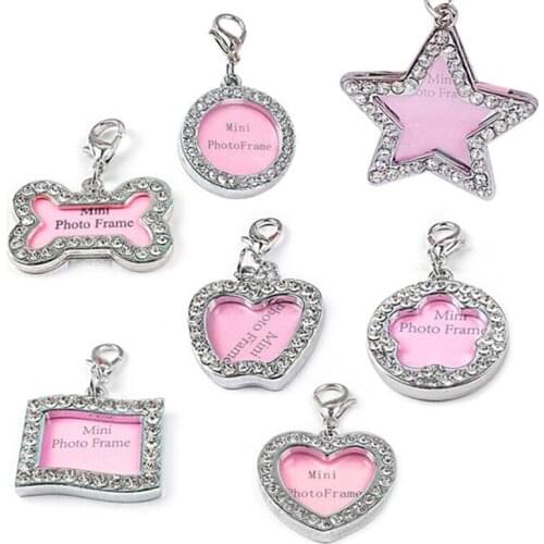 7 styles Pet Collar ID Tag Dog Name Tag Rhinestone Bone Shaped Doggie Puppy Photo Frame 32x20mm