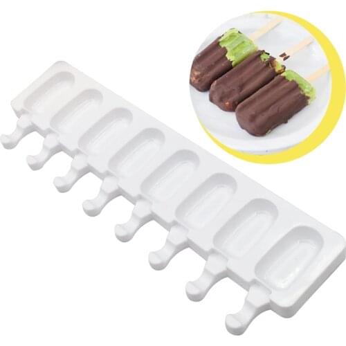 8 Grid Ice Cream Mold Makers Silicone Thick material DIY Molds Ice Cube Moulds Dessert Molds Tray With Popsicle