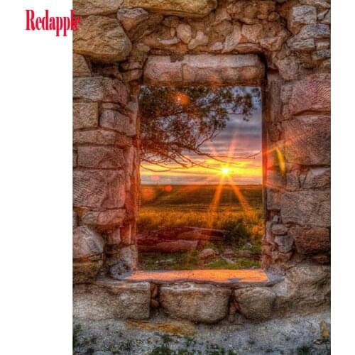 5D Diy Diamond Painting Sunrise landscape window Full square Rhinestones Crystal Mosaic diamond Embroidery icons Home Decoration