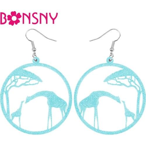 Bonsny Acrylic Round Hollow Anime Tree Giraffe Earrings Drop Dangle Jewelry For Women Girls Teen Charm Decoration Gift Accessory