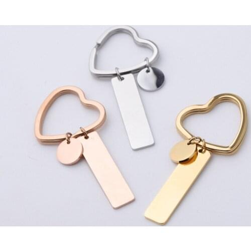 10Pcs/Lot Strip Blank Bar Charms Keychain Mirror Polish Stainless Steel Heart Key Chain For Womens Mens Lovers Fashion Jewelry