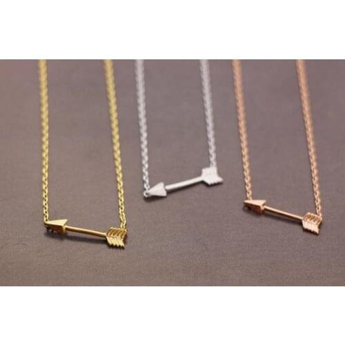 Simple Small Sideways Horizontal Arrow Pendant Chain Necklace Tribal Cupid Dart Arrowhead Spear Arms Rose Gold Color Jewelry