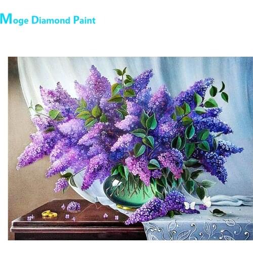Purple Lavender Flower Vase Diamond Painting Round Full Drill Nouveaute DIY Mosaic Embroidery 5D Cross Stitch Oil Floral Pattern