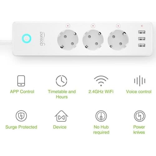 Gosund 16A Wifi Smart Power Strip 3 USB Ports + 3 Sockets APP Remote Control Socket Overload Protection Work With Alexa Google
