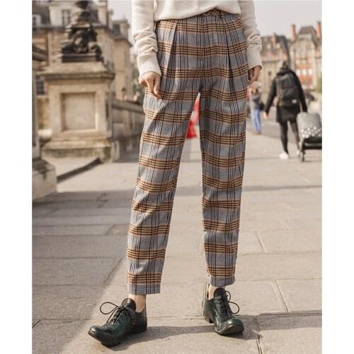 INMAN Spring Autumn Fashion Vintage England Style Check High Waist Pencil Pant