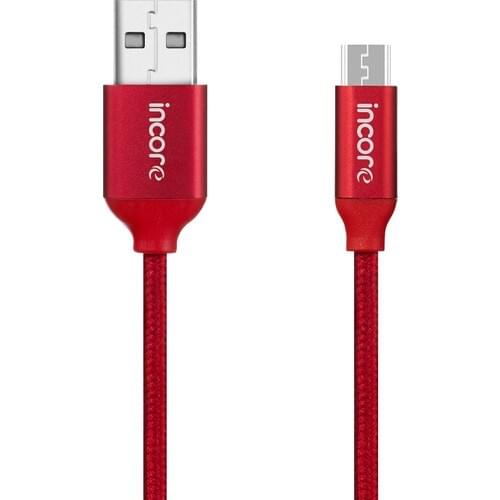 Incore inLine Micro USB 1 Mt Braided Fast Charge & Data Cable 2.4A For Samsung Huawei Xiaomi Sony Red