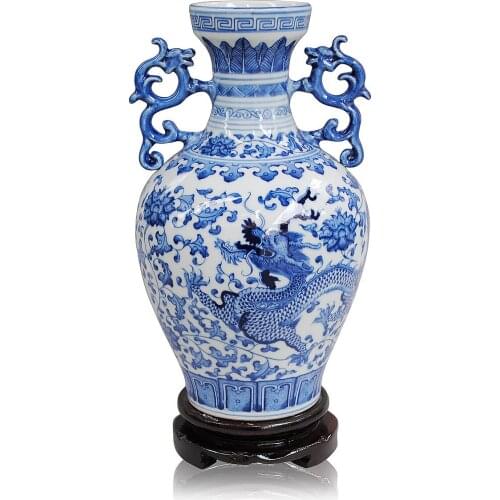 Ceramics blue and white porcelain vase interaural bottle home decoration crafts