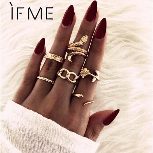 IF ME Punk Gold Color Snake Rose Infinity Finger Rings Set for Women Vintage Classic Knuckle Joint Ring Female Party Jewelry New