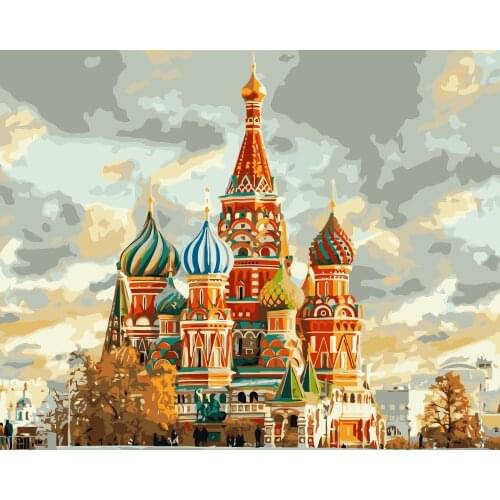 MaHuaf-i121 DIY painting by numbers art canvas painting for living room wall landscape of Moscow Kremlin St Basils Cathedral