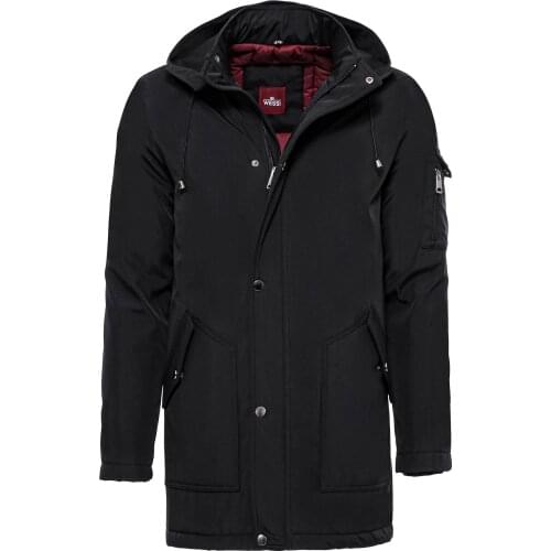 Black Pocket Hooded Mens Coat