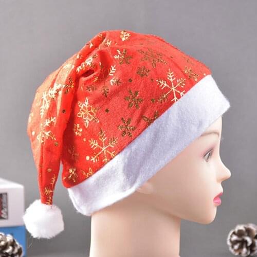 Soft Golden Velvet Snowflake Pattern Gift Container Christmas Hat Santa Claus Fancy Dress Hat Xmas Cap Party Ornament