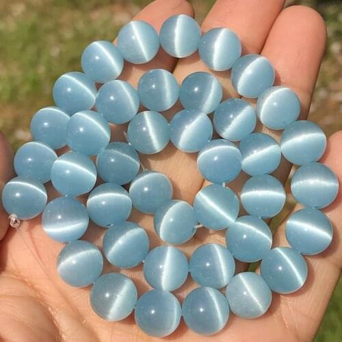 Natural Stone Light Blue Cat Eye Glass Bead Loose Spacer Moon Beads For Jewelry Making DIY Bracelet Accessories 4/6/8/10MM 15"