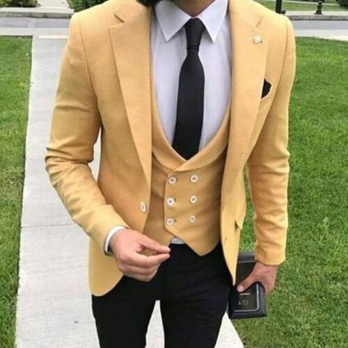 2020 New Tailor Made Fashion Gentleman High Quality Yellow Suits Men Slim Fit Tuxedo Groomsmen For Wedding Dinner Party Suits