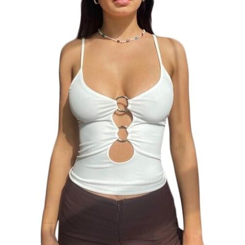 Uclio Solid Casual Y2K Sleeveless Cami Top Women Backless Hollow Out Sexy Crop Tops Tees Fashion Fitness Camisole