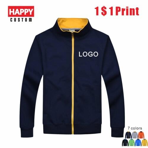 HAPPY Autumn And Winter High-Quality Stand-Up Collar Jacket Custom Solid Color Zipper Sweatshirt Can Be Embroidered Logo