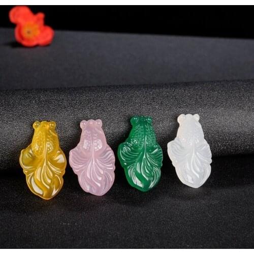 Natural Green Chalcedony Goldfish Jade Pendant Necklace Carved Chinese Charm Jewelry Accessories Amulet Fashion Men Women Gifts