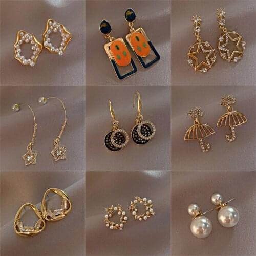 New Arrival Geometric Pearl Women Classic Dangle Earrings Rhinestone Pearl Earrings Female Fashion Earrings Female Jewelry