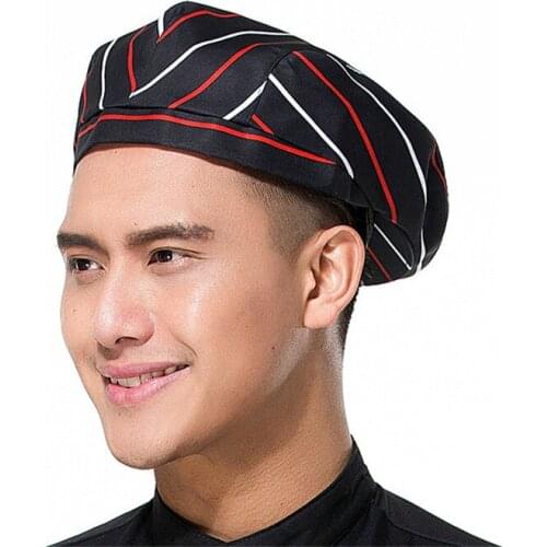 Chef Hat 2021 New Fashion Unisex Coffee Western Restaurant Kitchen Beret Overalls Striped Two-Color Waiter Hat