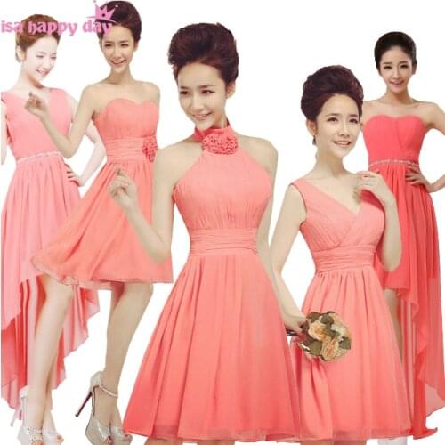 Classy modern watermelon coral bridesmaid girl formal party dress bridemaids teen beautiful dresses china for teens weddings