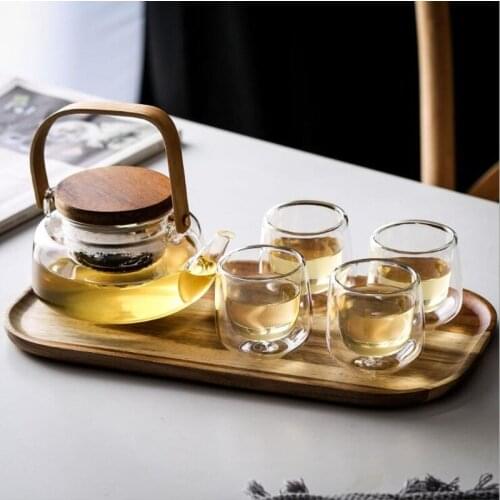 Heat Resistant Glass Teapot with Infuser Filter Black Tea Pot Set Transparent Coffee Pot Borosilicate Glass With Tray/ Gift Box