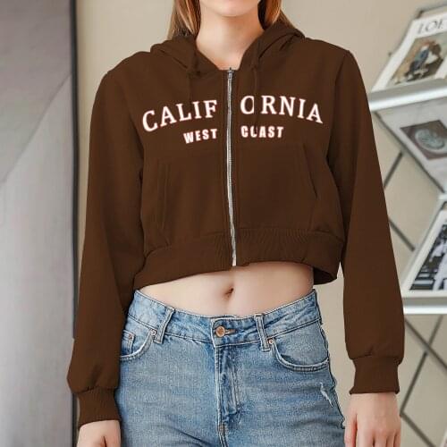 Streetwear Jacket Harajuku Zip Up Crop Sweatshirt Women Los Angeles California Hoodie Female Winter Loose Korean Ulzzang Clothes