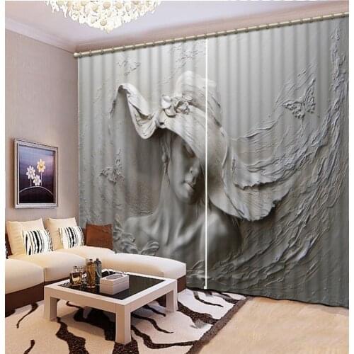 Living Room Hotel Door Window Shading Curtain Finished Drapes Window Blackout Curtains Gray Embossed Portrait 3D Curtain