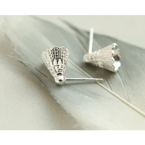 100% 925 Solid Real Sterling Silver Badminton Stud Earrings For Women Personality Lady Fashion Jewelry eh944