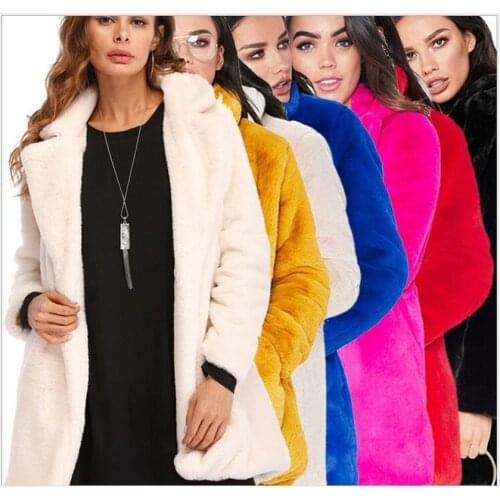 Plus Size Pink Shaggy Women Faux Fur Coat Streetwear Autumn Winter Plush Teddy Thick Warm Coat Female Plus Size Overcoat Party