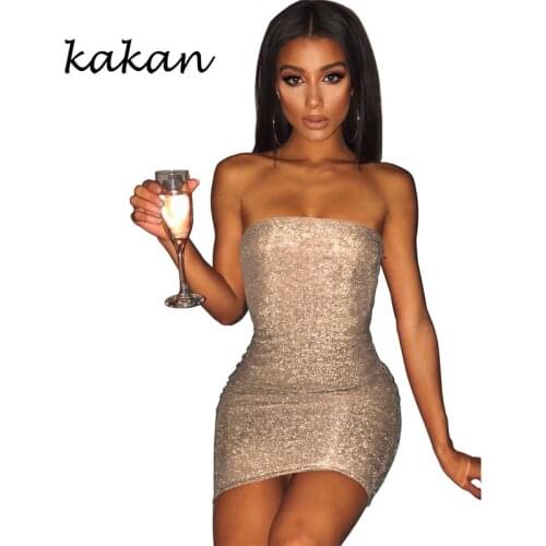 Kakan new sexy high-end bright silk dress wrapped chest bag hip night shop dress red gold black dress