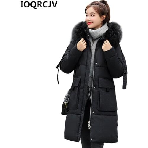 Winter Thicken Cotton Jacket Women Basic Coat Fur Collar Hooded Outwear Female Long Down Cotton Parkas Jackets 2019 New R1048