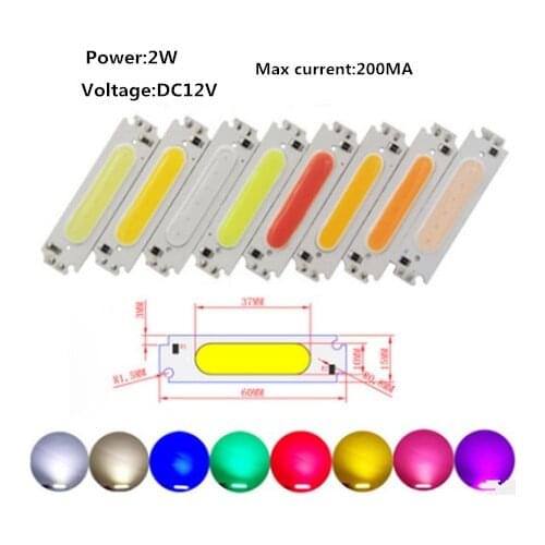 10PCS/ LED 60*15mm COB Light Bulb DC 12V 2W LED Diode Lighting Chip Red Blue Pink Green Yellow White warm for DIY Lamp Bulbs