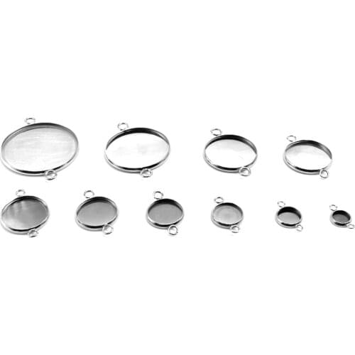 20pcs/lot Fit 6/8/10/12/14/16/18/20/25/30mm Two Holes Hanging Stainless Steel Cameo Cabochon Base Setting for DIY Jewelry Making