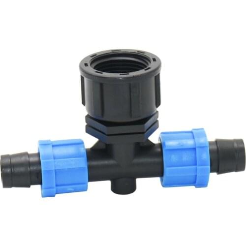 20pcs 16mm Drip Tape Tee Connector 2-Way Water Splitter With 1/2 3/4 Thread Greenhouse Drip Irrigation Hose Connector