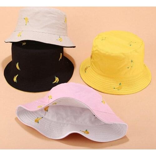 2021 Double-sided Small Fresh Banana Fruit Print Hat Women Korean Girl Cute Wild Fisherman Hat Student Simple Sunscreen Outdoor