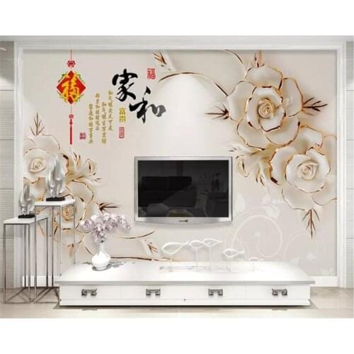 Beibehang papel de parede 3d Custom floral wallpaper embossed home and rich blessing 3d living room wallpaper background wall