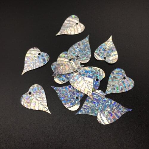 50g/lot PVC Leaf Sequins 15*20mm Sewing DIY Christmas Accessories For Crafts Leaves With 1 Side Hole Laser Silver