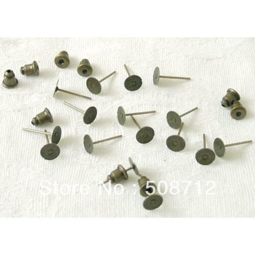 Free shipping!!!1000 Sets 6mm Antiqued Bronze Posts Earrings With Pad