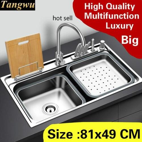 Free shipping Household kitchen single trough sink multifunction do the dishes 304 stainless steel vogue hot sell 800x490 MM