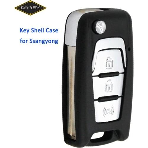 DIYKEY 3 Button Smart Remote Car Key Shell Cover Case for Ssangyong Korando New Actyon C200 2016 2017 Folding Flip Uncut Blade