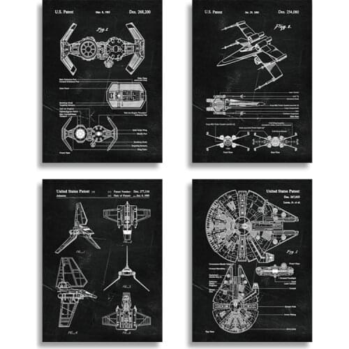 Retro spaceship mechanical structure drawing canvas painting modern Nordic art poster for home bedroom decoration mural
